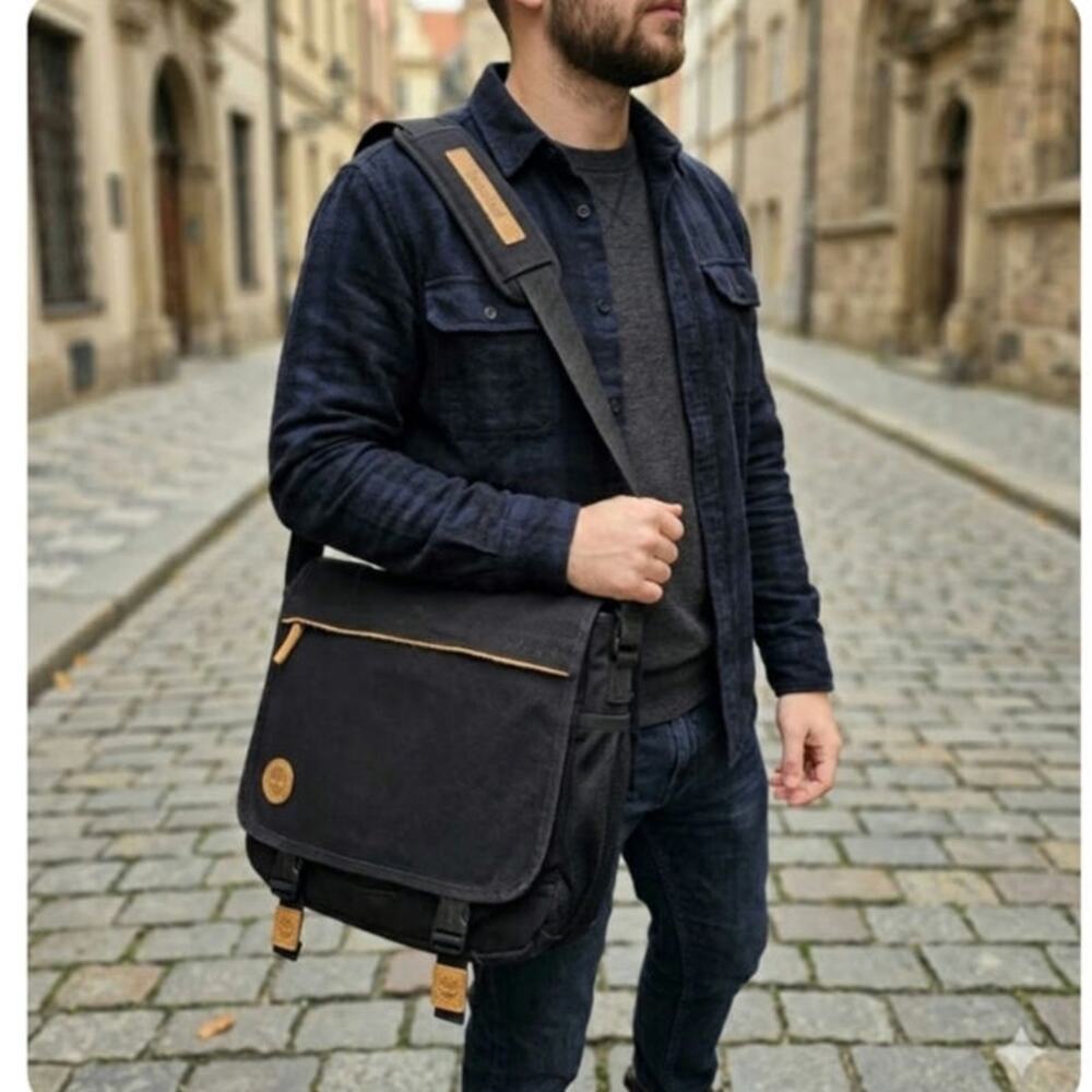 Timberland Vintage Canvas Messenger Bag Laptop Crossbody Large 18x15  Black